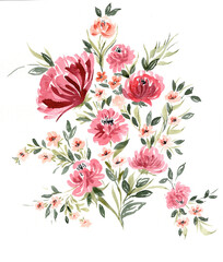 Watercolor Flower and Leaf Bouquet