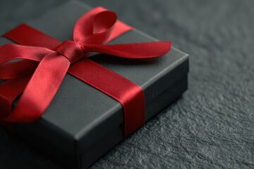 Luxurious black gift box with red ribbon for festive gift-giving and premium presentation