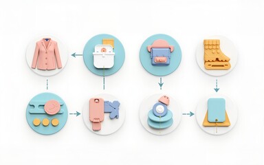 2D icons representing sustainable fashion mobile app screen set. Walkthrough 5 steps multicolor graphic instructions with linear icons concept, UI, UX, GUI template. High quality