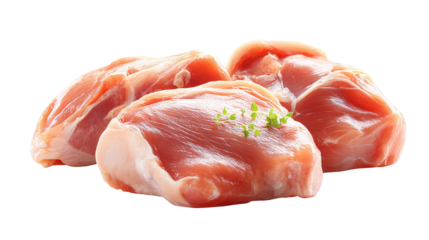 Raw chicken pieces rest on a plain black background uncooked poultry meat is displayed for culinary purposes