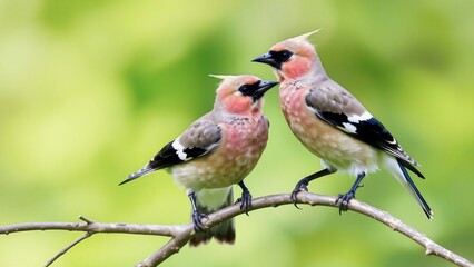 Fototapeta premium Bohemian Waxwing pairs share the same plumage patterns: