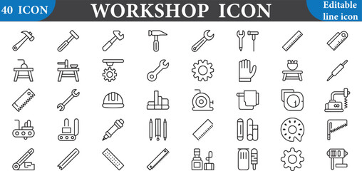 Collection of workshop icons isolated on white background for your design