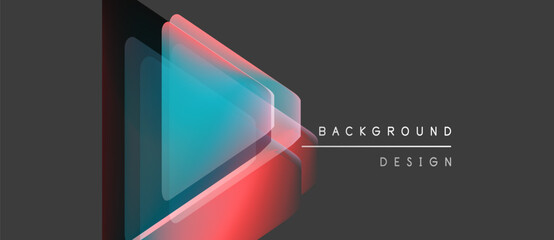 Abstract design features layered triangles. Colors blend from teal to red. Minimalist style with text elements present. Modern aesthetic.