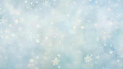 Fototapeta premium Snowflakes Gently Falling Against a Soft Blue Background in a Serene Winter Atmosphere