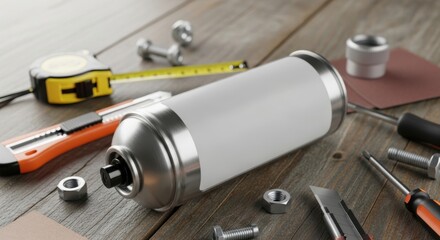 Silver Fuel Filter with Installation Tools and Hardware on Wooden Surface