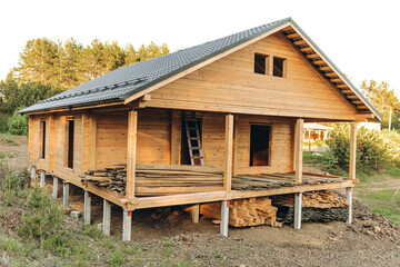 construction of a house from profiled timber
