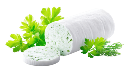 Delicious cheese roll with green herb garnish savory cheese appetizer rolled and garnished for presentation