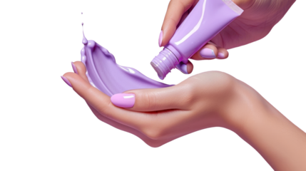 Nail Polish Splash Creative Art with Lilac Color on a Womans Hand  on transparent background
