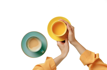 Woman Holding Cup of Coffee on transparent background