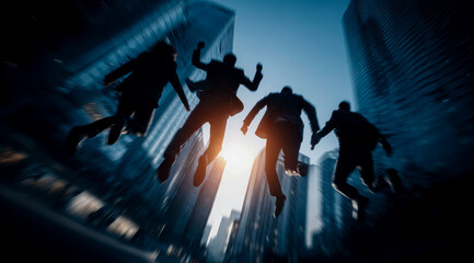 Collaboration and Teamwork, Partners leap together in harmony to express teamwork, trust, and the power of collaboration in achieving shared goals.