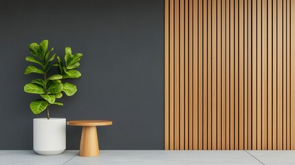 Minimalist wooden coffee shop exterior with a sleek design, vertical slats, and a sophisticated atmosphere