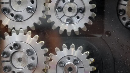 Machinery Rotate Cogs Gears Metal Factory Production Close up