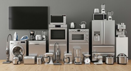 Group of home appliances, modern kitchen equipment