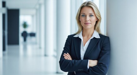 Portrait of successful business woman inside office, standing with arms crossed