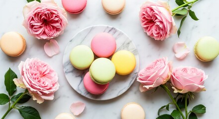 Elegant parisian macaron and rose flat-lay masterclass