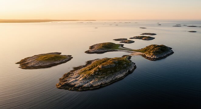 Norwegian coastline drone sunset aerial view