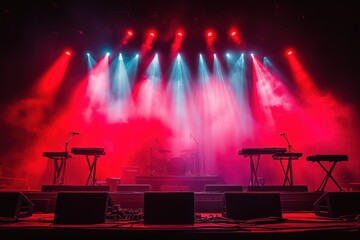 Vibrant red laser beams illuminating a dynamic concert stage with energetic crowd atmosphere