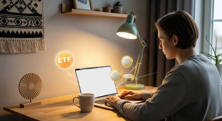 Energetic balkan teen celebrates successful crypto trading and smart investing on laptop in his cozy room