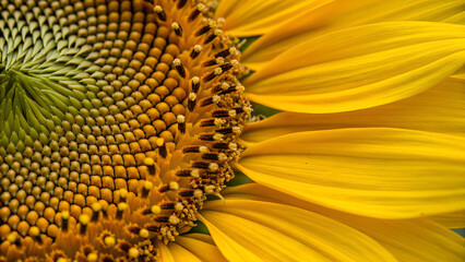 Macro shot of a sunflower center with sharp detail