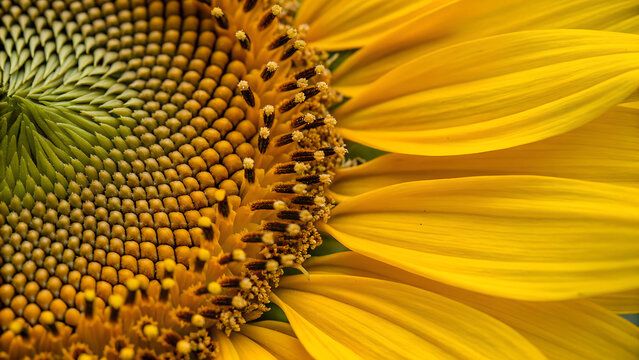 Macro shot of a sunflower center with sharp detail