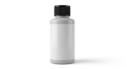 Blank White Plastic Bottle with Black Cap on White Background