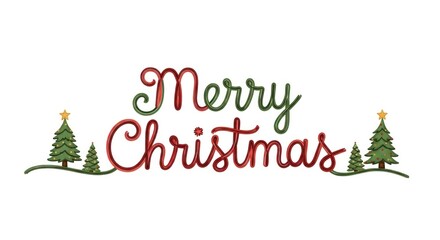 Festive Merry Christmas Typographic Design with Trees for Holiday Celebration