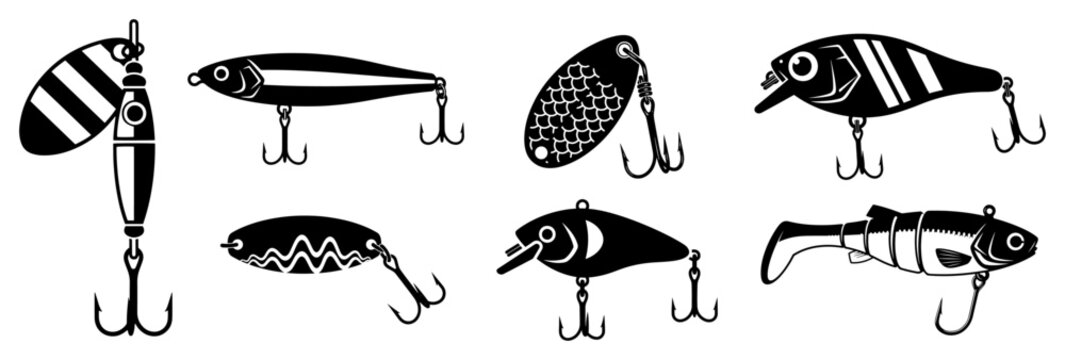 Fishing Lure and Artificial Bait Silhouette Collection for Angling Sports