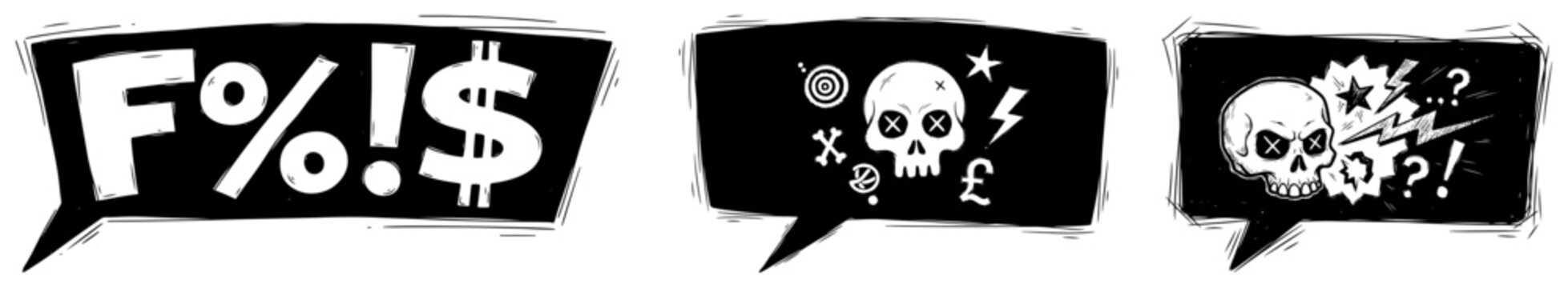 Comic Book Speech Bubbles with Swear Symbols and Cursing Icons