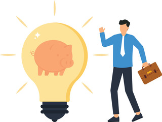 Businessman with piggy bank lightbulb financial idea investment strategy business innovation money saving creative solution successful entrepreneur financial planning wealth creation