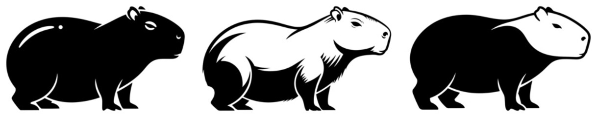 Capybara Silhouette Mascot Logos in Black and White