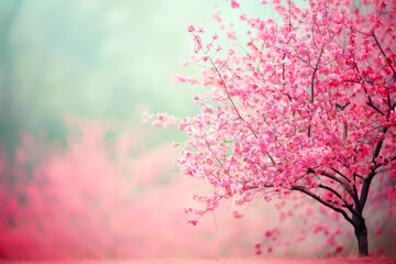 Fototapeta premium Cherry Blossoms Bloom in a Serene Spring Landscape Creating a Peaceful Atmosphere