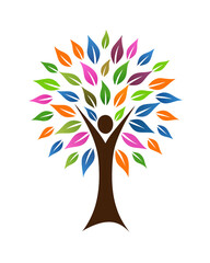 Colorful Leaf Tree Human Figure Logoeps