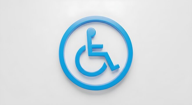 Blue universal accessibility symbol in a circle on a white background