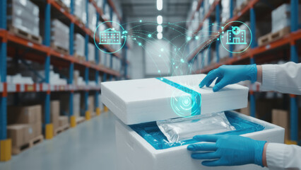 Cold chain logistics warehouse logistic temperature control smart packaging and monitoring ensure safe delivery with precise tracking and calm