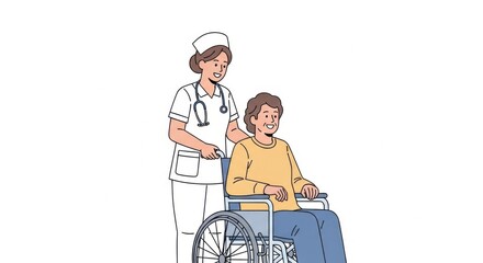 Nurse Helping Woman in Wheelchair in Medical Setting