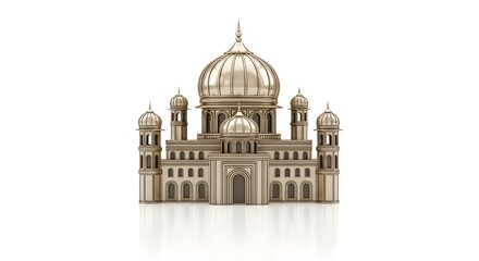 Fototapeta premium Golden mosque model, miniature architecture, ornate building, 3D rendering