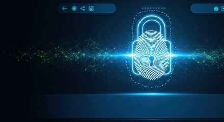 Cybersecurity with digital fingerprint lock concept, data protection technology