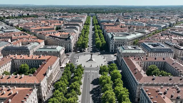 Majestic aerial forward flight over piazza vittorio veneto and the po river toward gran madre di dio, showcasing turins historic architecture, tree lined streets and skyline