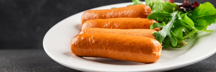 Sausage vegetarian soy meat plant-based food fast food natural tasty appetizer fresh gourmet food background on the table rustic top view copy space keto or paleo diet vegetarian or vegan food