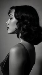 Naklejka premium A vintage film-inspired side profile shot, capturing a timeless moment with nostalgic tones and classic styling.