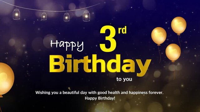 3rd Birthday Wishes Greeting Card Template &ndash; Golden Text with Bokeh Lights, Celebration Background | 4K Birthday Wishes Video Template