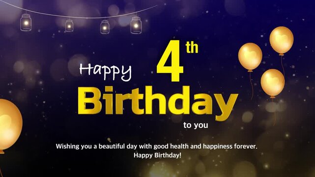4th Birthday Wishes Greeting Card Template &ndash; Golden Text with Bokeh Lights, Celebration Background | 4K Birthday Wishes Video Template