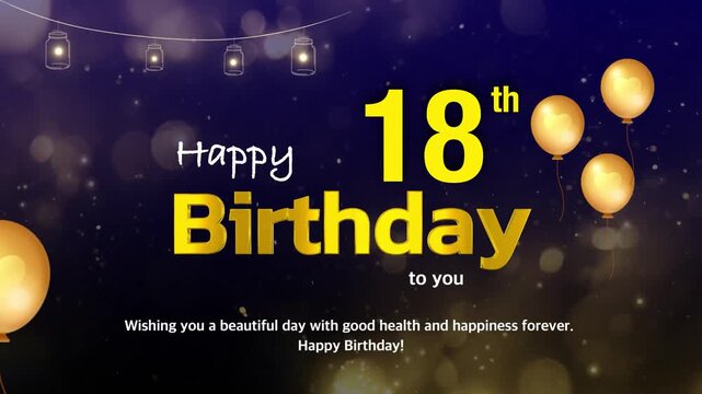 18th Birthday Wishes Greeting Card Template &ndash; Golden Text with Bokeh Lights, Celebration Background 