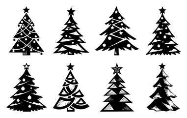 Hand Drawn Christmas Tree Icons Set for Holiday Design