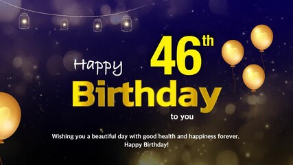 46th Birthday Wishes Greeting Card Template – Golden Text with Bokeh Lights, Celebration Background | 4K Birthday Wishes Video Template
