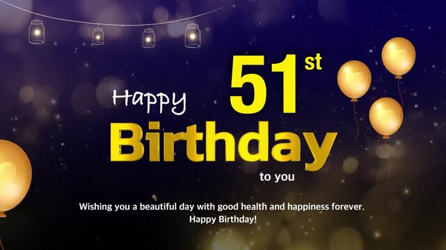 51st Birthday Wishes Greeting Card Template &ndash; Golden Text with Bokeh Lights, Celebration Background | 4K Birthday Wishes Video Template