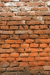 Vertical grunge background of corroded red brick wall. Natural abstract pattern and texture. For graphic design, 3D rendering and banners