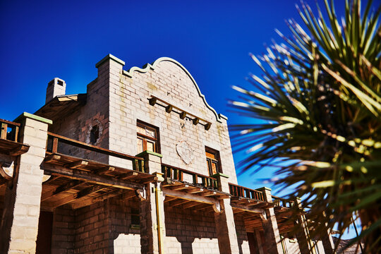 The historic Rhyolite Train Depot building located in the Rhyolite ghost town near Death Valley, Nevada