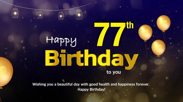 77th Birthday Wishes Greeting Card Template &ndash; Golden Text with Bokeh Lights, Celebration Background | 4K Birthday Wishes Video Template