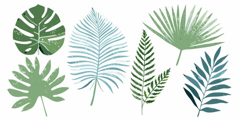 Tropical leaves illustration with watercolor texture on white background © Rathindranath
